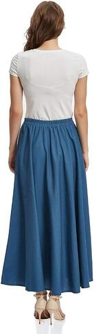 Soojun Women's Solid Cotton Linen Retro Vintage A-line Long Flowy Skirts in Saudi Arabia