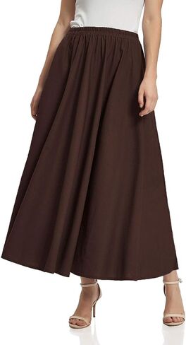 Soojun Women's Solid Cotton Linen Retro Vintage A-line Long Flowy Skirts in Saudi Arabia