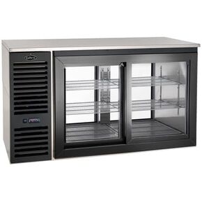FSE 373-KR-PTSD60L, Sliding Glass Door Pass Thru Back Bar Cooler, 60" Wide, Stainless Steel Interior, Adjustable Shelves, LED Lighting, Black Vinyl Exterior, Built-In Locks in Saudi Arabia
