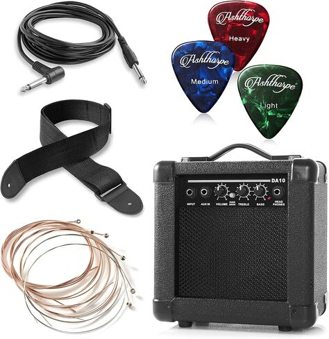 Ashthorpe Full-Size Thinline Cutaway Acoustic Electric Guitar Package with 10 Watt Amp - Black in Kuwait