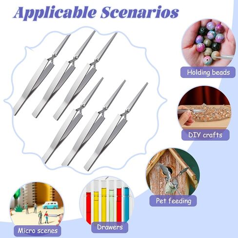 6 PCS Reverse Tweezers, Stainless Steel Craft Tweezers Precision, Model Cross Locking Scrapbook for Jewelry, Electronics, Laboratory, Model Making (Sliver) in Saudi Arabia