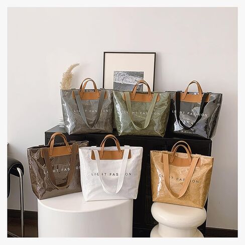 PVC Clear Tote Bag for Women, Large Plastic Tote Beach Bag, Kraft Paper Hobo Handbag Purse with Top Handle in Kuwait