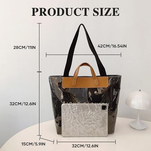 PVC Clear Tote Bag for Women, Large Plastic Tote Beach Bag, Kraft Paper Hobo Handbag Purse with Top Handle in Kuwait