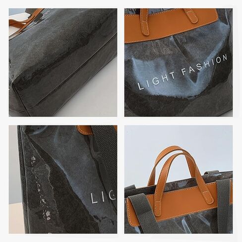 PVC Clear Tote Bag for Women, Large Plastic Tote Beach Bag, Kraft Paper Hobo Handbag Purse with Top Handle in Kuwait
