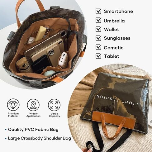 PVC Clear Tote Bag for Women, Large Plastic Tote Beach Bag, Kraft Paper Hobo Handbag Purse with Top Handle in Kuwait