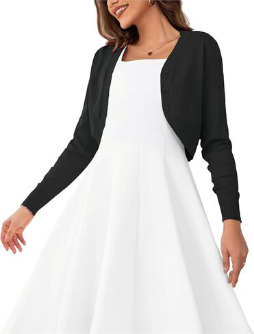 OmicGot Women's Cropped Cardigan Sweaters Long Sleeve Open Front Bolero Shrugs for Dresses S-XL in Kuwait