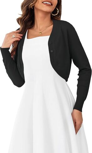 OmicGot Women's Cropped Cardigan Sweaters Long Sleeve Open Front Bolero Shrugs for Dresses S-XL in Kuwait