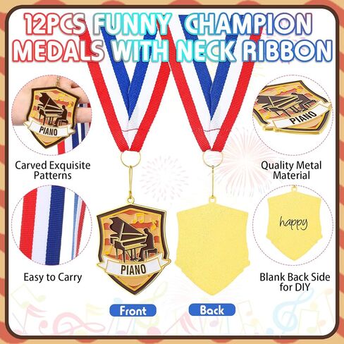 12 PCS Metal Medals Bulk 2.4 Inch Funny Winner Awards with Beck Ribbons Gownofts for Comple Party Sports Partys Party Party in Kuwait