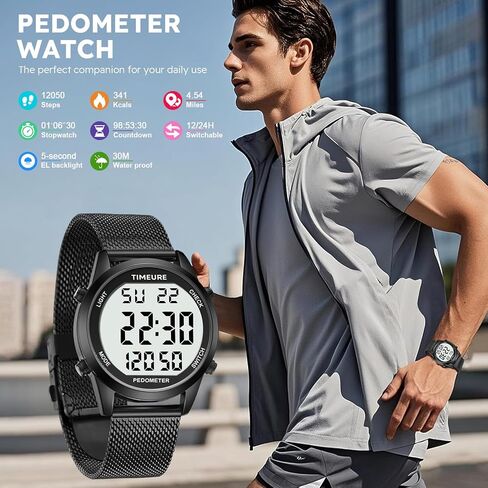 ساعة عداد الخطى للرجال مع سوار من الفولاذ المقاوم للصدأ ، خطوة العداد لا يوجد تطبيق ، لا يوجد شحن مطلوب للمشي علىور ، السعرات الحرارية ، المسافة ، المنبه ، عد التنازلي مراقبة TU-2306B Timeure in Kuwait