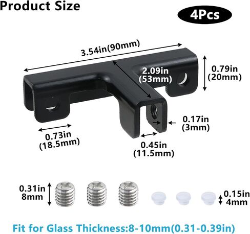 Geesatis 4pcs L شكل ملحقات مقطع ملحقات مقطع زجاجي ، سبيكة من الألومنيوم ، مقطع مقوى لـ Rimless Aquarium Date Dusting Cube Plane Fixing (Black) in Kuwait