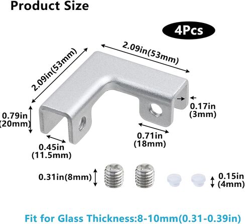 Geesatis 4Pcs L Shape Glass Fixing Clip Accessories,Aluminum Alloy,Reinforced Clip for Rimless Aquarium Shower Door Cube Glass Panel Fixing(Black) in Saudi Arabia