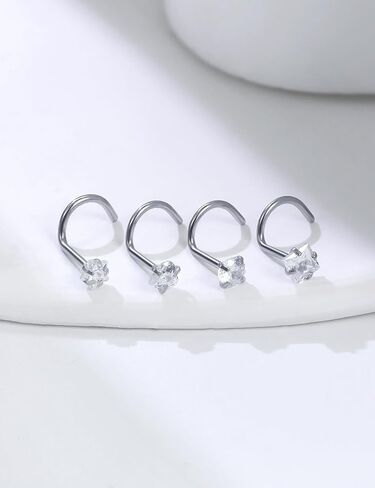 18G 20G Nose Rings Studs Piercing Jewelry For Women Men 316L Surgical Steel Round Square Heart Star Cubic Zirconia Nose Rings Studs Nostrial Piercing Jewelry For Women Men Clear Pink CZ 3mm in Saudi Arabia