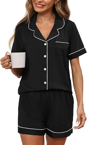 بيجامات للنساء مجموعة 2 قطعة PJ مجموعات قصيرة العروس زر النوم لأعلى in Kuwait