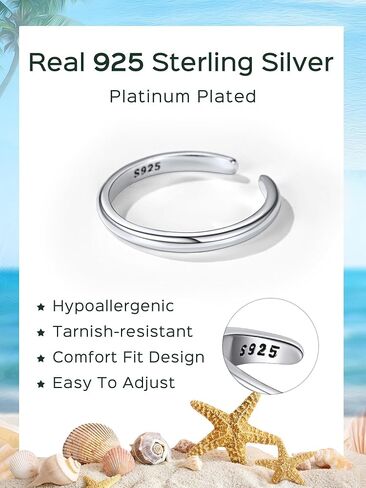 ChicSilver 925 Sterling Silver Toe Ring Minimalist Hypoallergenic Adjustable Band Ring Summer Beach Bare Foot Jewelry in Saudi Arabia