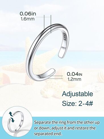 ChicSilver 925 Sterling Silver Toe Ring Minimalist Hypoallergenic Adjustable Band Ring Summer Beach Bare Foot Jewelry in Saudi Arabia
