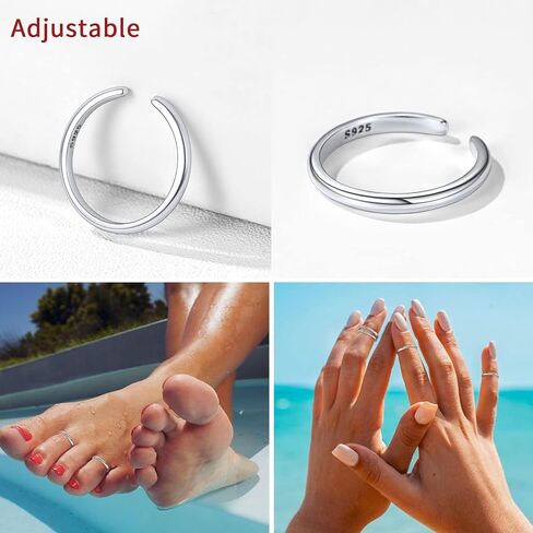 ChicSilver 925 Sterling Silver Toe Ring Minimalist Hypoallergenic Adjustable Band Ring Summer Beach Bare Foot Jewelry in Saudi Arabia