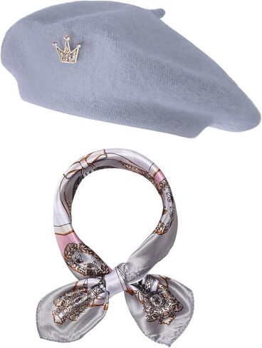 choyaxo 3pcs French Beret Hat Set Costume Accessories Set Including Beret Hat Scarf Crown Pin for Women French Themed Party in Kuwait