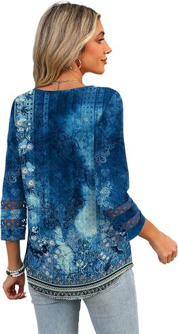 Xieerduo 3/4 طول الأكمام توبس قمم ملابس غير رسمية للنساء 2025 العصرية v الرقبة T القمصان الصيفية in Kuwait