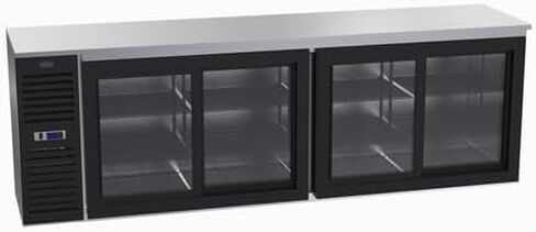 FSE SD108 Sliding Door Refrigerated Back Bar Storage Cabinet, Two-Section, 108"W x 24"D, (31) 12 oz Bottle Capacity, Side Mounted self-contained Refrigeration, (4) Sliding Glass Doors in Saudi Arabia