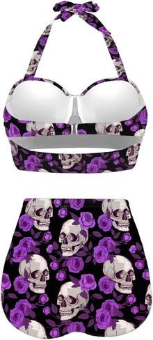 Cute Cartoon Animals Print Women's Halter Bikini Set, Trendy 2 Piece Tummy Control High-Waisted Bathing Suits in Saudi Arabia