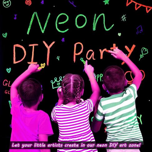 Mega-l Glow in the Dark Party Supplies ، زخارف الحفلات النيون DIY مع 4 أقلام ملونة الفلورسنت ، دعنا نتوهج الخلفية الخلفية عيد ميلاد نوم على غرار الأسود in Kuwait