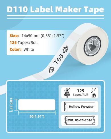 D110 Label Maker Tape Compatible with NIIMBOT D11/D110/D101 Label Maker, Adapted Label Paper, 14x50mm (0.55"x1.97"), Standard Laminated Office Labeling Tape, 125 Tapes/Roll, 3-Roll, White in Saudi Arabia