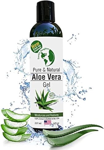 Earth's Daughter Organic Aloe Vera Gel from 100% Pure and Natural Cold Pressed Aloe - Great for Face - Hair- Sunburn - Bug Bites - 8 oz Soothes and Hydrates Skin, Non Greasy, Absorbs Quickly into Your Skin in Kuwait