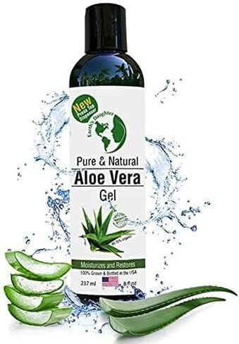 Earth's Daughter Organic Aloe Vera Gel from 100% Pure and Natural Cold Pressed Aloe - Great for Face - Hair- Sunburn - Bug Bites - 8 oz Soothes and Hydrates Skin, Non Greasy, Absorbs Quickly into Your Skin in Kuwait