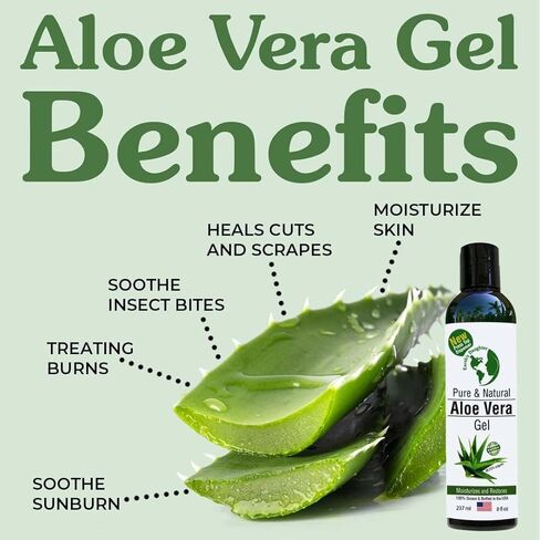 Earth's Daughter Organic Aloe Vera Gel from 100% Pure and Natural Cold Pressed Aloe - Great for Face - Hair- Sunburn - Bug Bites - 8 oz Soothes and Hydrates Skin, Non Greasy, Absorbs Quickly into Your Skin in Kuwait