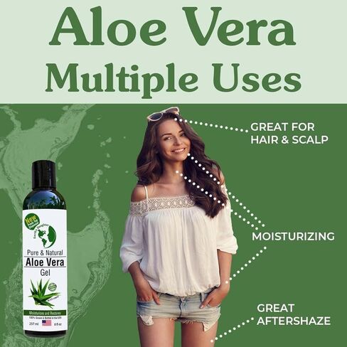 Earth's Daughter Organic Aloe Vera Gel from 100% Pure and Natural Cold Pressed Aloe - Great for Face - Hair- Sunburn - Bug Bites - 8 oz Soothes and Hydrates Skin, Non Greasy, Absorbs Quickly into Your Skin in Kuwait