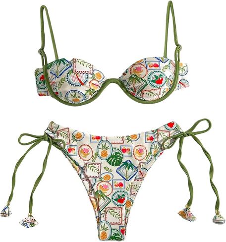 Women's 2 Piece Tropical Underwire Bathing Suit Spaghetti Strap Push Up Swimsuit Boho Bikini Sets in Saudi Arabia
