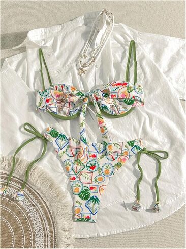 Women's 2 Piece Tropical Underwire Bathing Suit Spaghetti Strap Push Up Swimsuit Boho Bikini Sets in Saudi Arabia