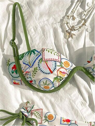 Women's 2 Piece Tropical Underwire Bathing Suit Spaghetti Strap Push Up Swimsuit Boho Bikini Sets in Saudi Arabia