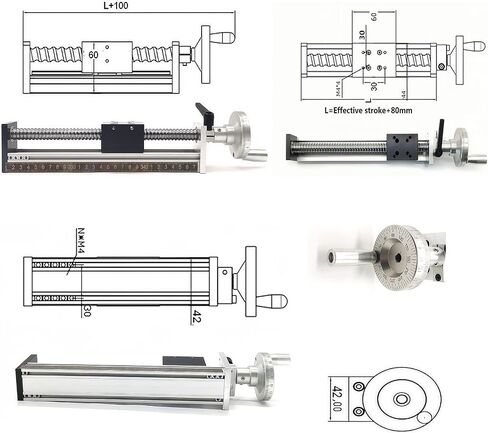 Manual Linear Rail Guide Slide Stage 4 inch 100mm 0.02mm Repeat Positioning Accuracy C7 Ballscrew 1605 XY Axis Positioning Table Translation Displacement Station with W/Handwheel Ruler and Base in Kuwait