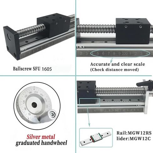 Manual Linear Rail Guide Slide Stage 4 inch 100mm 0.02mm Repeat Positioning Accuracy C7 Ballscrew 1605 XY Axis Positioning Table Translation Displacement Station with W/Handwheel Ruler and Base in Kuwait