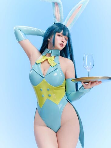 Women's Bunny Costume Easter Bunny Girl Bodysuit Rabbit One-Piece Jumpsuit Lingerie Set with Headband in Saudi Arabia