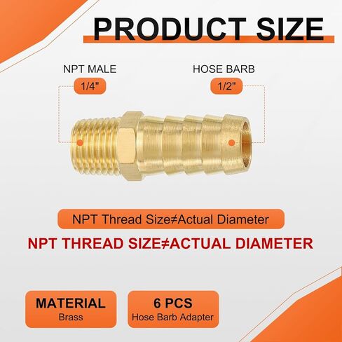 6 حزمة النحاس خرطوم بارب إلى محول الذكور NPT ، 1/2 "Barb x 1/4" NPT ذكر للصناعة ، نقل السيارات ، نقل السوائل ، الحدائق المنزلية ، ومعالجة المياه in Kuwait