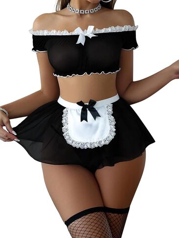جوارب مثيرة MINI SKIRT شبكة شفافة الدانتيل زي COSPLAY زي الملابس الداخلية مع مجموعة 4 قطعة in Kuwait