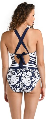 La Blanca Women's One Piece Swimsuit High Neck Tummy Suit Control Conting Suit Base ، Blue // Beyond The Pacific ، 10 in Kuwait