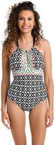 La Blanca Women's One Piece Swimsuit High Neck Tummy Suit Control Conting Suit Base ، Blue // Beyond The Pacific ، 10 in Kuwait