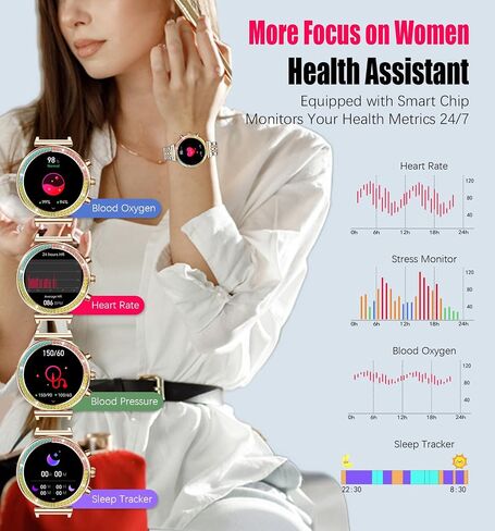 Fitness Smart Watch for Women ، 1.27 "شاشة عالية الدقة ، مكالمات Bluetooth ، ساعة ذكية للسيدات الرياضية المقاومة للماء ، مراقبة معدل ضربات القلب ، عداد الخطى-متوافق مع Android & IOS (ذهبية ذات نغمتين) in Saudi Arabia
