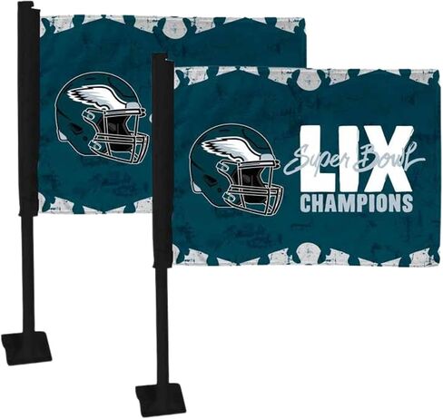 Fanmats Car Flag Large 2pc 11 "× 14" فيلادلفيا إيجلز NFL Super Bowl Lix Plags Universal Car Plags - أظهر لكربتك النسور في يوم اللعبة أو حول المدينة - تناسب السيارات ، المعسكر ، RVS ، سيارات الدفع الرباعي - 2 أعلام in Kuwait