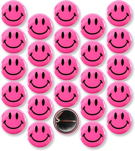 Smiley Face Pinback Buttons – Classic Round Badge, Durable Metal with Secure Pinback, Ideal for Backpacks and Clothing – Emoji Novelty Pins for Parties, Giveaways and Everyday Wear, 1 Inch (25 Pack) in Saudi Arabia