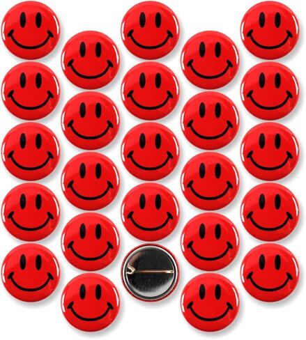 Smiley Face Pinback Buttons – Classic Round Badge, Durable Metal with Secure Pinback, Ideal for Backpacks and Clothing – Emoji Novelty Pins for Parties, Giveaways and Everyday Wear, 1 Inch (25 Pack) in Saudi Arabia
