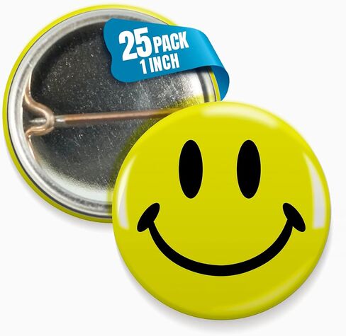 Smiley Face Pinback Buttons – Classic Round Badge, Durable Metal with Secure Pinback, Ideal for Backpacks and Clothing – Emoji Novelty Pins for Parties, Giveaways and Everyday Wear, 1 Inch (25 Pack) in Saudi Arabia