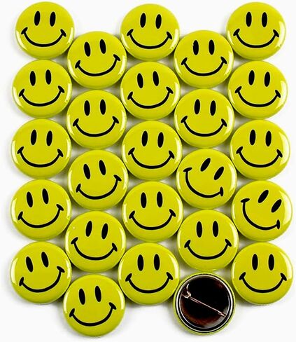 Smiley Face Pinback Buttons – Classic Round Badge, Durable Metal with Secure Pinback, Ideal for Backpacks and Clothing – Emoji Novelty Pins for Parties, Giveaways and Everyday Wear, 1 Inch (25 Pack) in Saudi Arabia