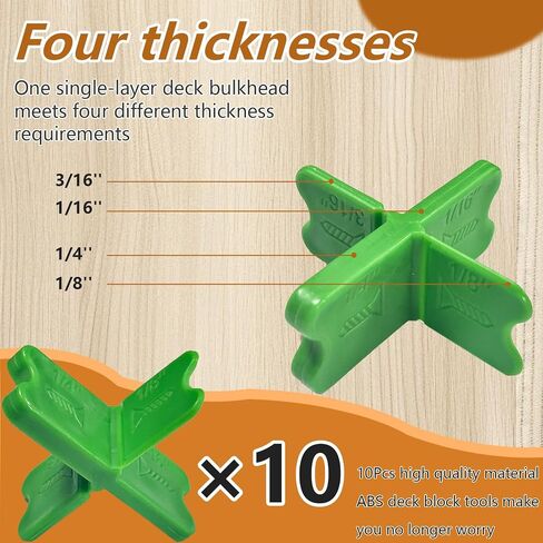 10 Pcs Deck Spacer Tool, 4 Thickness Deck Spacers1/16", 1/8", 3/16", 1/4", Durable ABS Plastic Deck Board Jig Spacers Clamp for Pressure Treated Composite Decking - Green in Saudi Arabia
