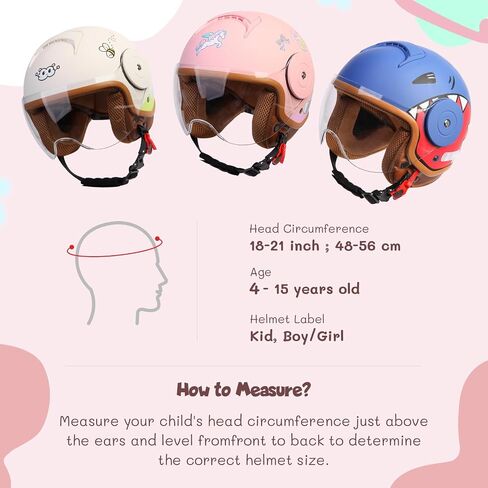 Kids 3/4 Open Face Hace-stycle Beachs for 4-15 years ، Houth Child Bike Bike ATV ATV ، خوذات نصف خفيفة الوزن للدراجة الكهربائية فيسبا غو كارت 4 ويلر ، معتمدة in Kuwait