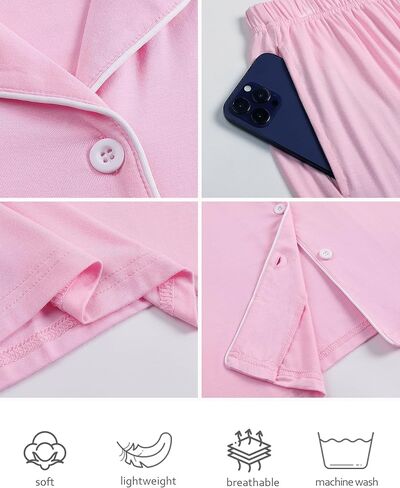 بيجامات المرأة مجموعات 2 قطعة زر أعلى pj مجموعة قصيرة الأكمام مع بانت طويلة in Kuwait