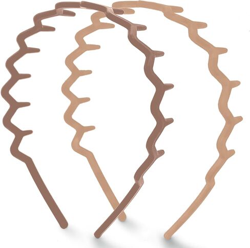 Kitsch Zig Zag Headbands, Recycled Plastic Wavy Hair Band with Teeth, Headband for Women and Men, Classic 90s Hair Accessories, 2pcs (Black and Brown) in Kuwait